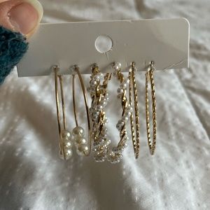 NWOT FAXHION Jewelry Gold & Pearl Earrings 3 Pairs (Set 4/4)